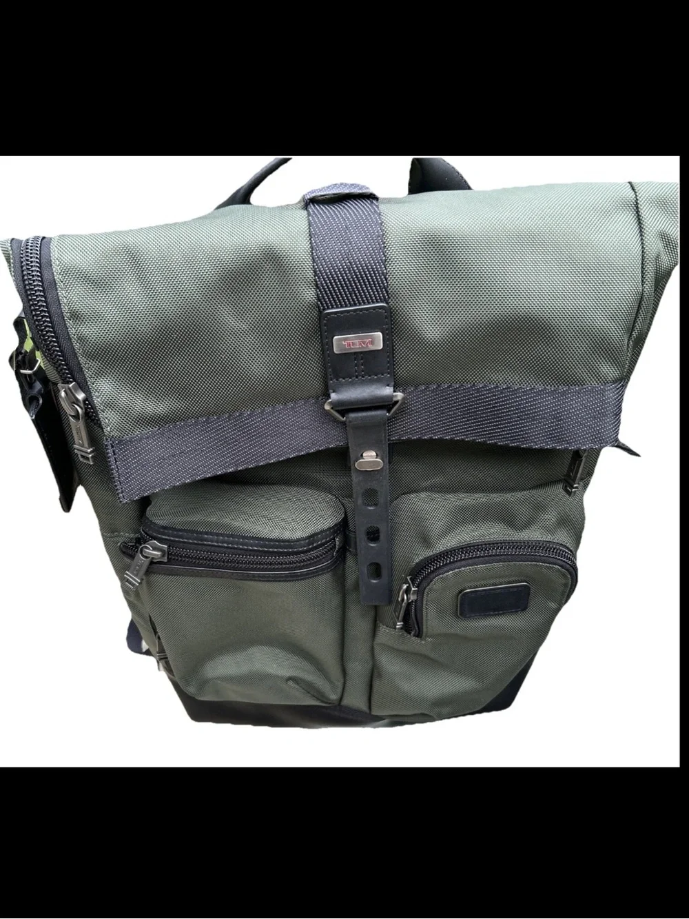 Tumi Alpha Bravo Luke Roll-Top Backpack Olive Green Ballistic Nylon Carry On Bag